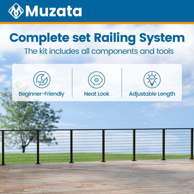 Load image into Gallery viewer, Muzata 36&quot; 19.5ft Black Surface Mount All-in-One Cable Railing System DIY Kit, One Stop Service Complete Set
