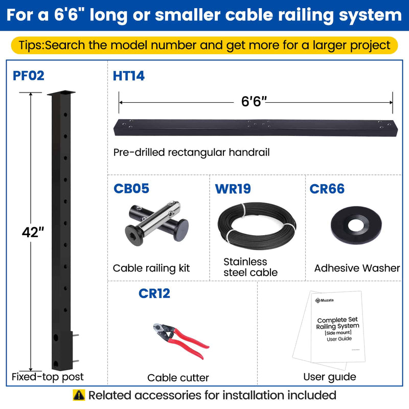Load image into Gallery viewer, Muzata 36&quot; 6.5ft-19.5ft Black Side Mount All-in-One Cable Railing System DIY Kit, One Stop Service Complete Set
