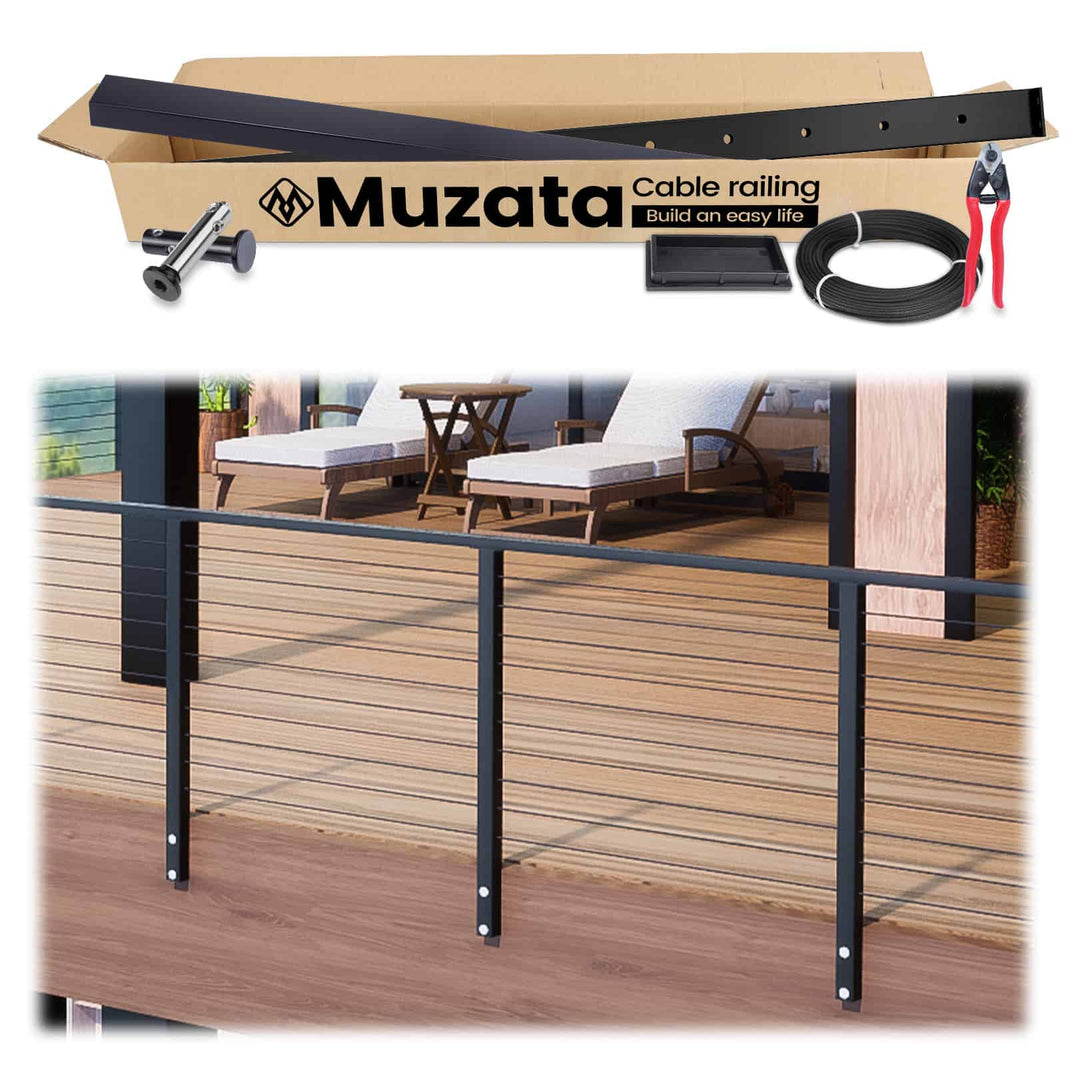 Muzata 36 65ft Black Side Mount All In One Cable Railing System 0427