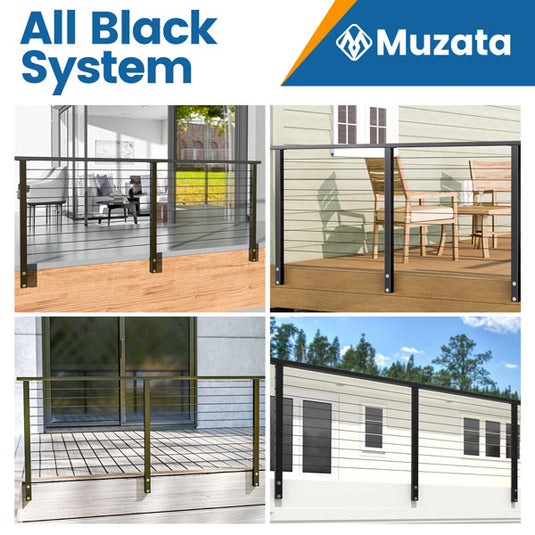 Muzata 36" 6.5ft Black Side Mount All-in-One Cable Railing System DIY Kit, One Stop Service Complete Set