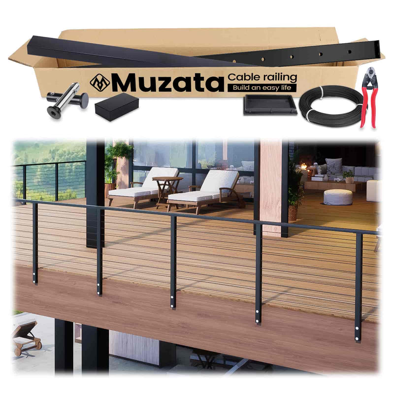 Load image into Gallery viewer, Muzata 36&quot; 13ft Black Side Mount All-in-One Cable Railing System DIY Kit, One Stop Service Complete Set
