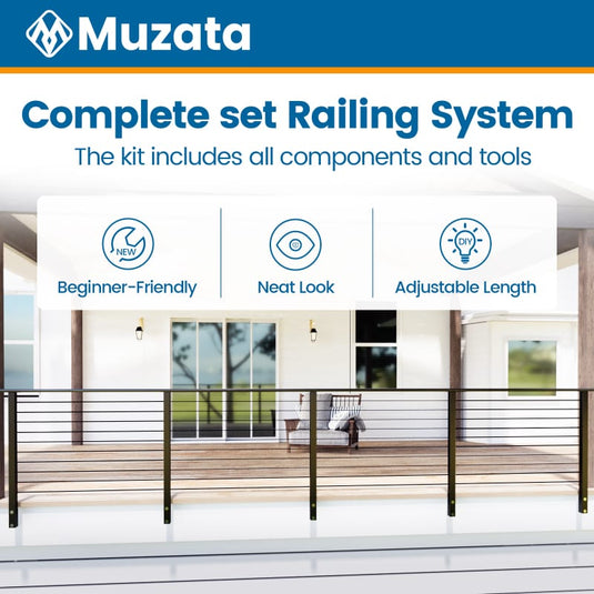 Muzata 36" 13ft Black Side Mount All-in-One Cable Railing System DIY Kit, One Stop Service Complete Set