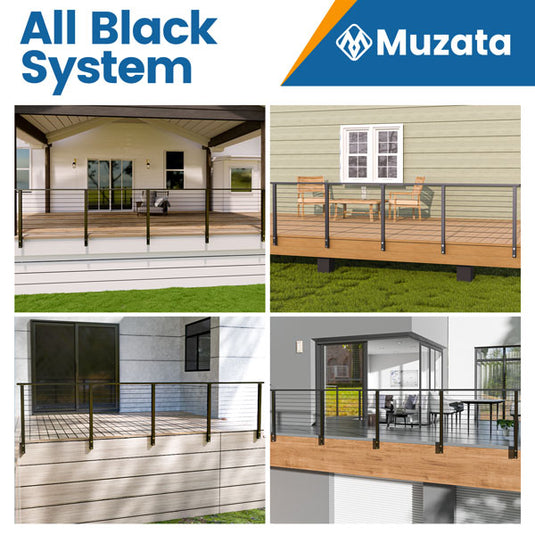 Muzata 36" 13ft Black Side Mount All-in-One Cable Railing System DIY Kit, One Stop Service Complete Set