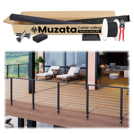 Muzata 36" 19.5ft Black Side Mount All-in-One Cable Railing System DIY Kit, One Stop Service Complete Set