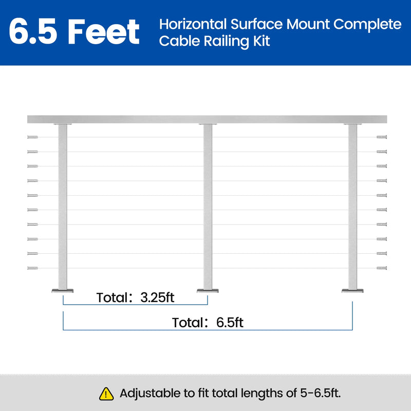 Load image into Gallery viewer, Muzata 36&quot; Brushed Horizontal Surface Mount 6.5ft-19.5ft Complete Set Cable Railing System, One Stop Service All-in-One DIY Kit Fit

