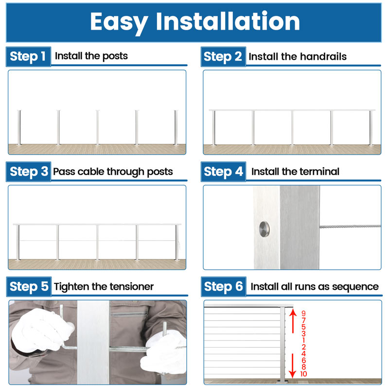 Horizontal Cable Railing System Muzata 36 Brushed Horizontal Cable Railing System - Complete DIY Kit