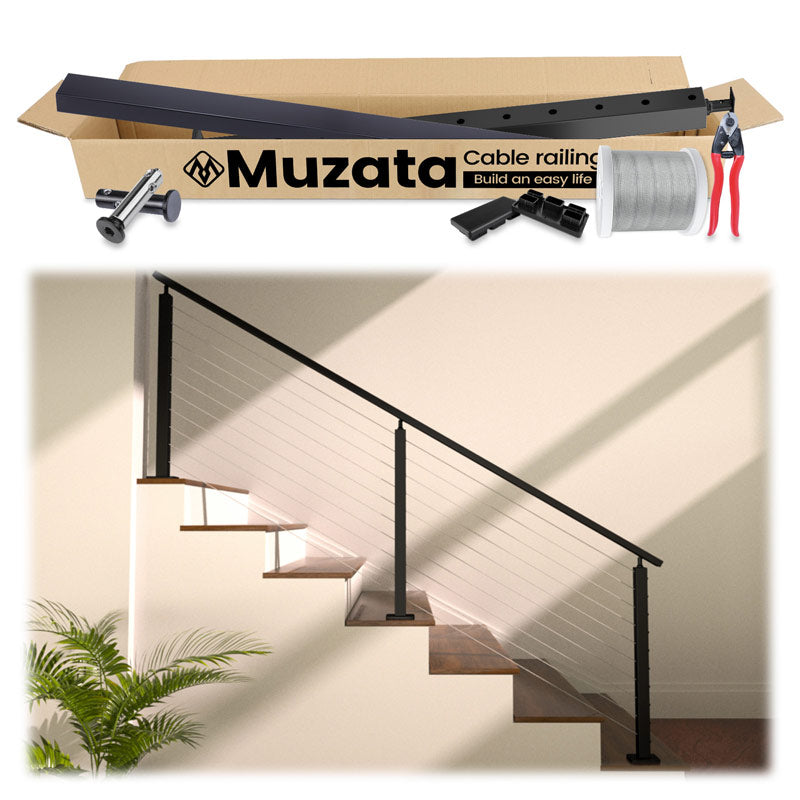 Load image into Gallery viewer, Muzata 36&quot; 6.5ft 13ft Stair Cable Railing System Complete Set, One Stop Service All-in-One DIY Kit Fit
