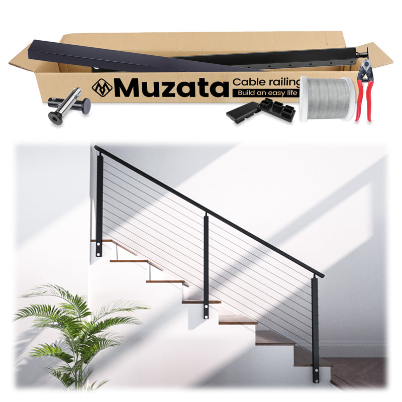 Load image into Gallery viewer, Muzata 36&quot; 6.5ft Black Side Mount All-in-One Stair Cable Railing System DIY Kit, One Stop Service Complete Set
