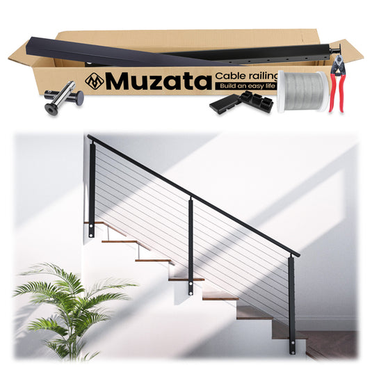 Muzata 36" 6.5ft Black Side Mount All-in-One Stair Cable Railing System DIY Kit, One Stop Service Complete Set