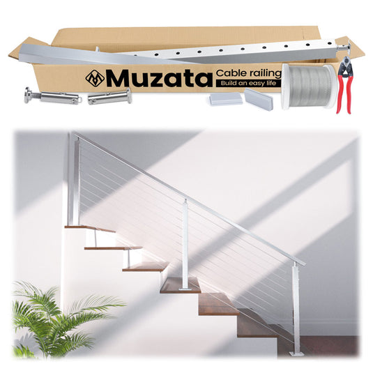 Muzata 36" 6.5ft 13ft Stair Cable Railing System Complete Set, One Stop Service All-in-One DIY Kit Fit