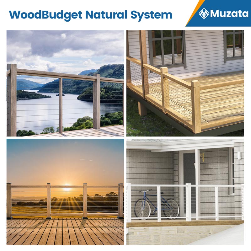 Load image into Gallery viewer, Muzata Wood Cable Railing System, All-in-One DIY Horizontal Section

