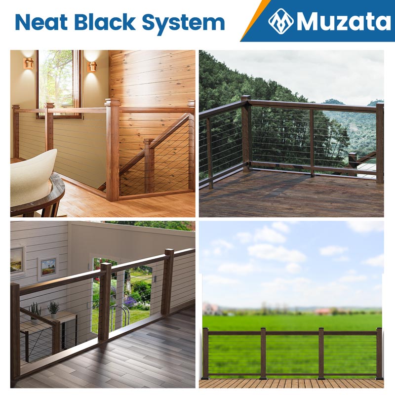 Muzata Wood Cable Railing System, All-in-One DIY Horizontal Section