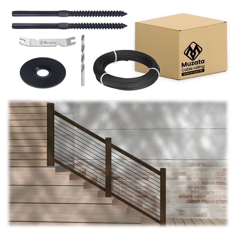 Load image into Gallery viewer, Muzata Wood Cable Railing System, All-in-One DIY Stair Section

