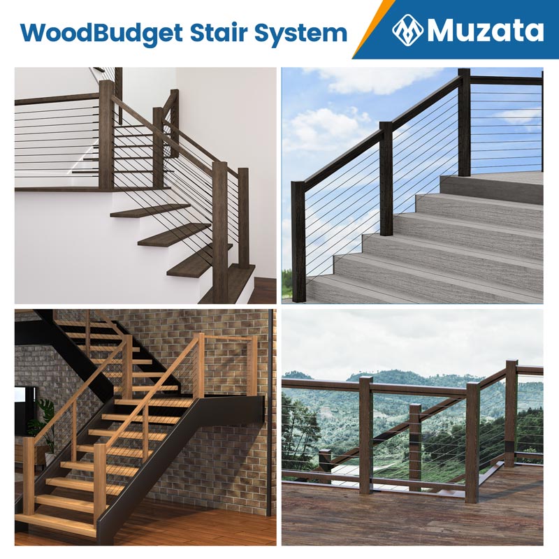 Load image into Gallery viewer, Muzata Wood Cable Railing System, All-in-One DIY Stair Section

