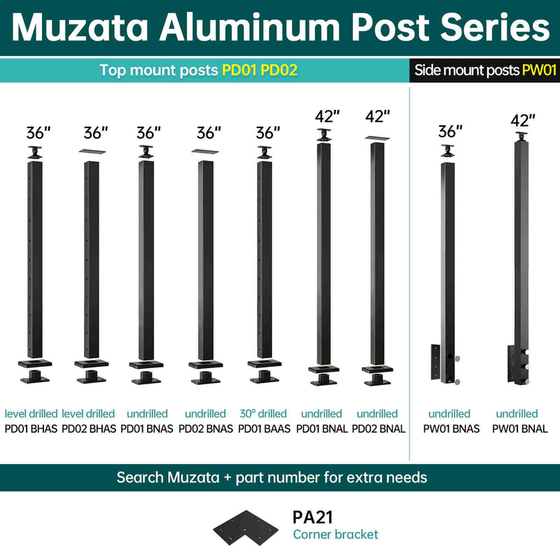 Load image into Gallery viewer, Muzata 36&quot;x2&quot;x2&quot; (Post Body 33&#39;&#39;) Aluminum Post 30°-drilled Black Finish PD01 BAAS - Muzata
