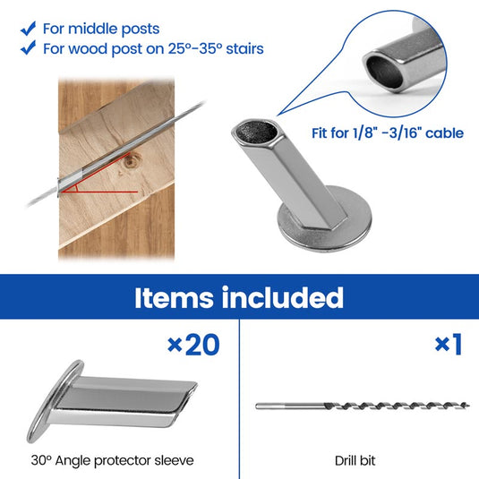 Muzata CR70 cable railing protector sleeves and drill bit for wood post installation.