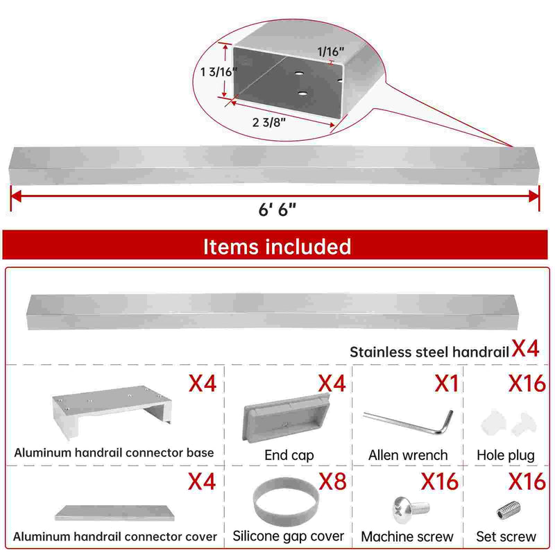 Load image into Gallery viewer, Muzata 6&#39;6&quot; Stainless Steel Brushed Flat Handrail Pre-drilled HT14 SL4 - Muzata
