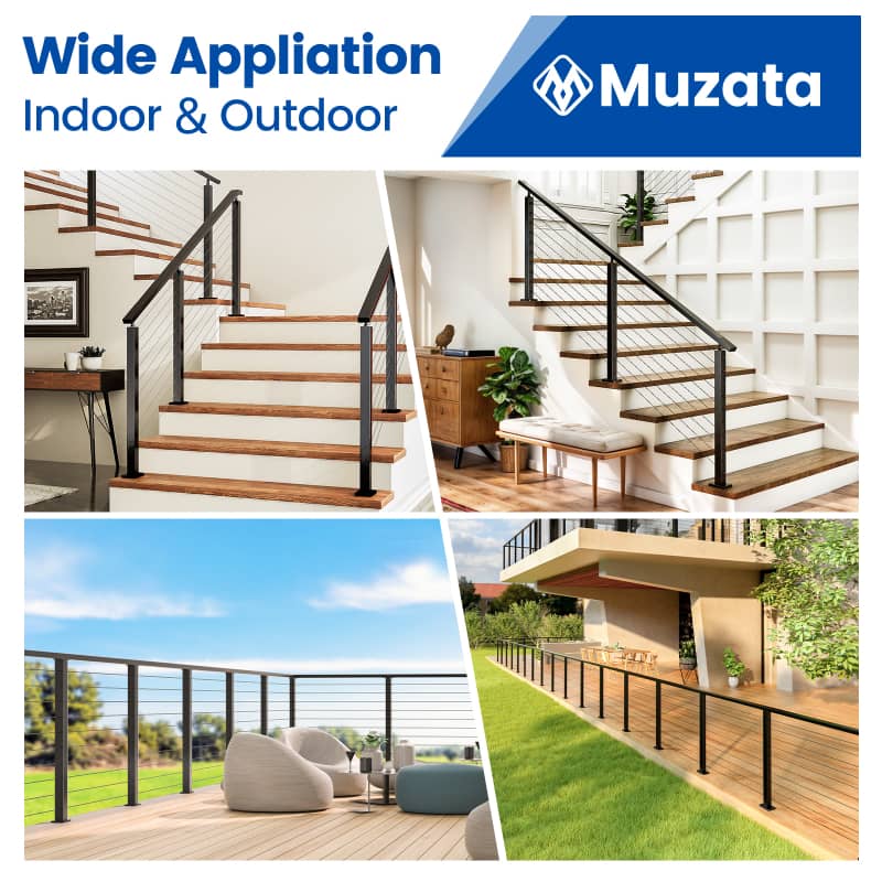 Load image into Gallery viewer, Muzata 6&#39;6&quot; Stainless Steel Flat Handrail Pre-drilled Black Rectangle HT14 BP4
