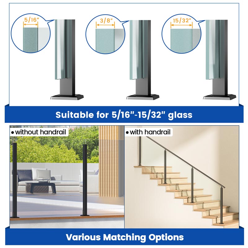 Load image into Gallery viewer, Muzata 42&quot;x2&quot;x2&quot; Black T304 Glass Railing Post with Adjustable Top, GS31 BG4
