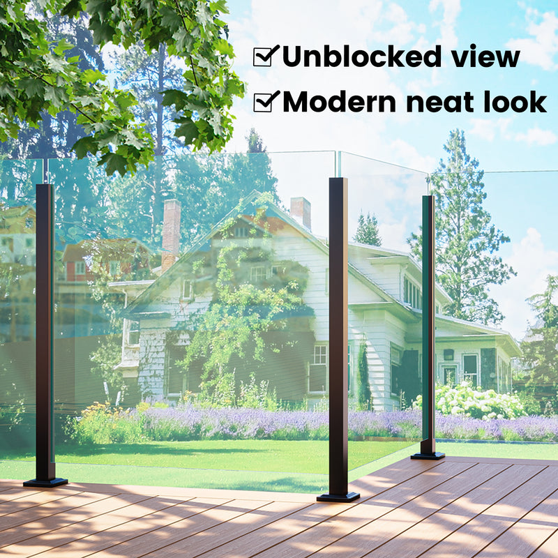 Load image into Gallery viewer, Muzata 42&#39;&#39;x2&#39;&#39;x2&#39;&#39; Black Stainless Corner Glass Railing Post with Two Adjacent Inner Slots, GS03 BC4L
