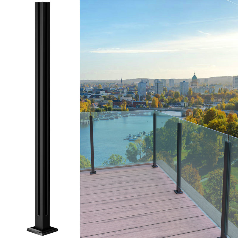 Load image into Gallery viewer, Muzata 42&#39;&#39;x2&#39;&#39;x2&#39;&#39; Black Stainless Corner Glass Railing Post with Two Adjacent Inner Slots, GS03 BC4L

