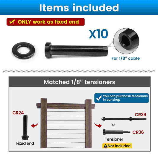 Muzata 1/8" Black Stemball Swage Dead End Invisible Terminal CR24 - Muzata