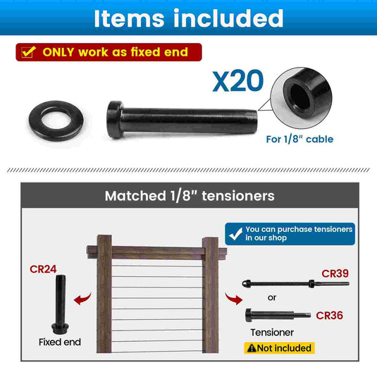 Muzata 1/8" Black Stemball Swage Dead End Invisible Terminal CR24 - Muzata