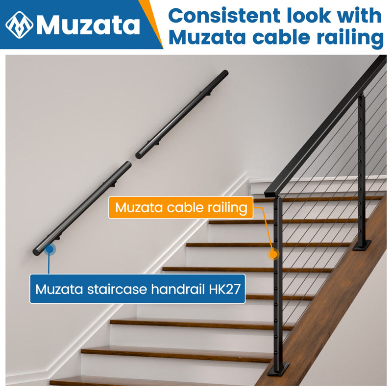 Load image into Gallery viewer, Muzata T304 Black Round Wall Mounted Handrail HK27 BP4
