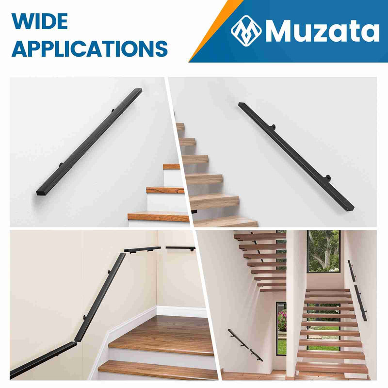 Load image into Gallery viewer, Muzata Black T304 Rectangle Wall Mounted Handrail, HK28 BP4
