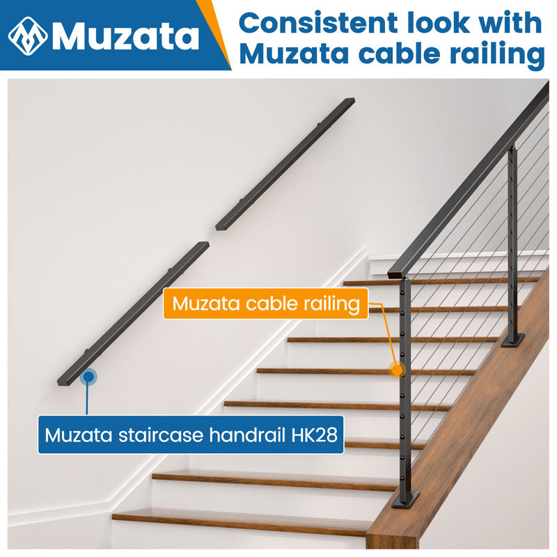 Load image into Gallery viewer, Muzata Black T304 Rectangle Wall Mounted Handrail HK28 BP4
