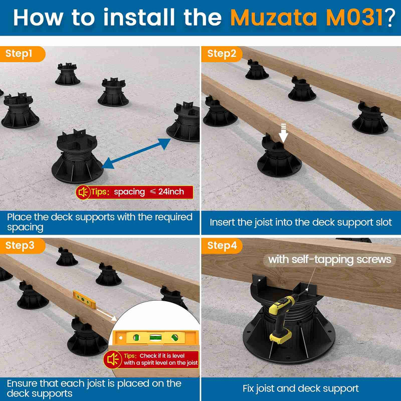 Load image into Gallery viewer, Muzata Raising from 3.3&quot; to 4.7&quot; Adjustable Plastic Pedestal Paver Deck Support, M031
