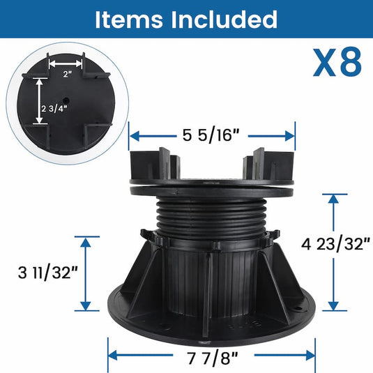 Muzata Raising from 3.3" to 4.7" Adjustable Plastic Pedestal Paver Deck Support, M031