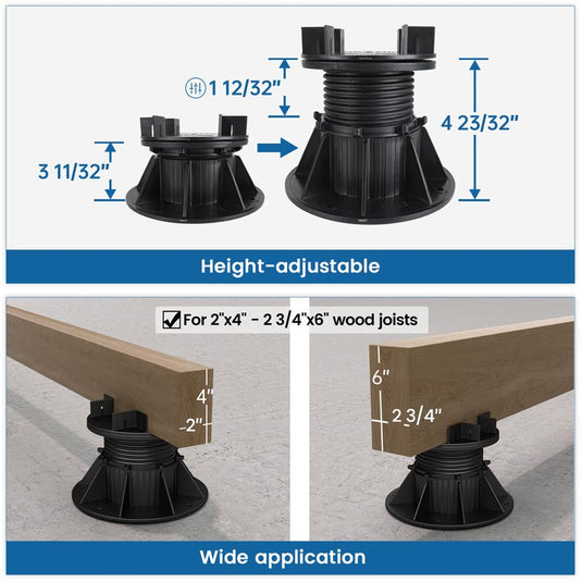 Muzata Raising from 3.3" to 4.7" Adjustable Plastic Pedestal Paver Deck Support, M031