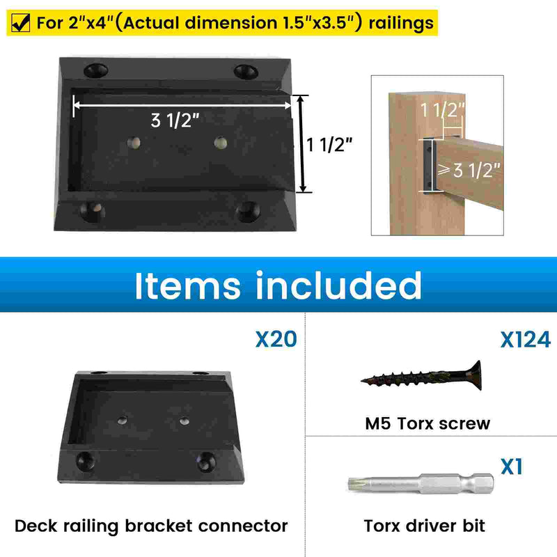 Load image into Gallery viewer, Muzata Deck Railing Brackets Connectors Rail Support Kit for 2x4(1.5&quot;×3.5&quot;) Railing, WT11
