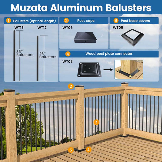 Muzata 36" Aluminum Deck Balusters Square WT13