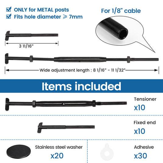 Muzata 1/8" Adjustable Angle Black Cable Railing Kit CK21