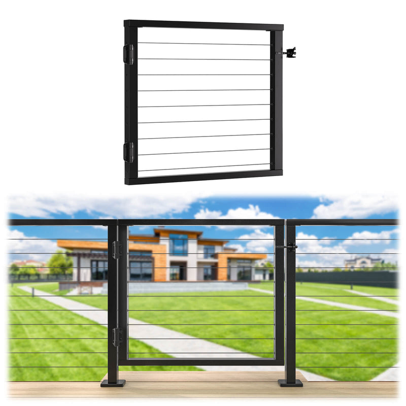 Load image into Gallery viewer, Muzata black aluminum outdoor deck gate for cable railing
