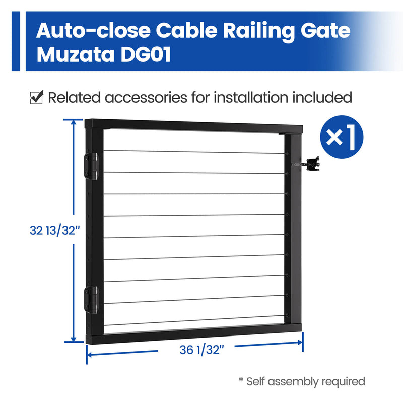 Load image into Gallery viewer, Muzata DG01 aluminum cable railing gate with auto-close feature, 36x32 inches.
