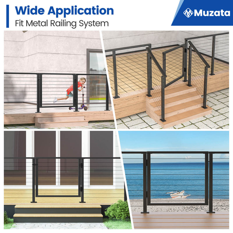 Load image into Gallery viewer, Muzata metal railing system images for decks and stairs in various settings.
