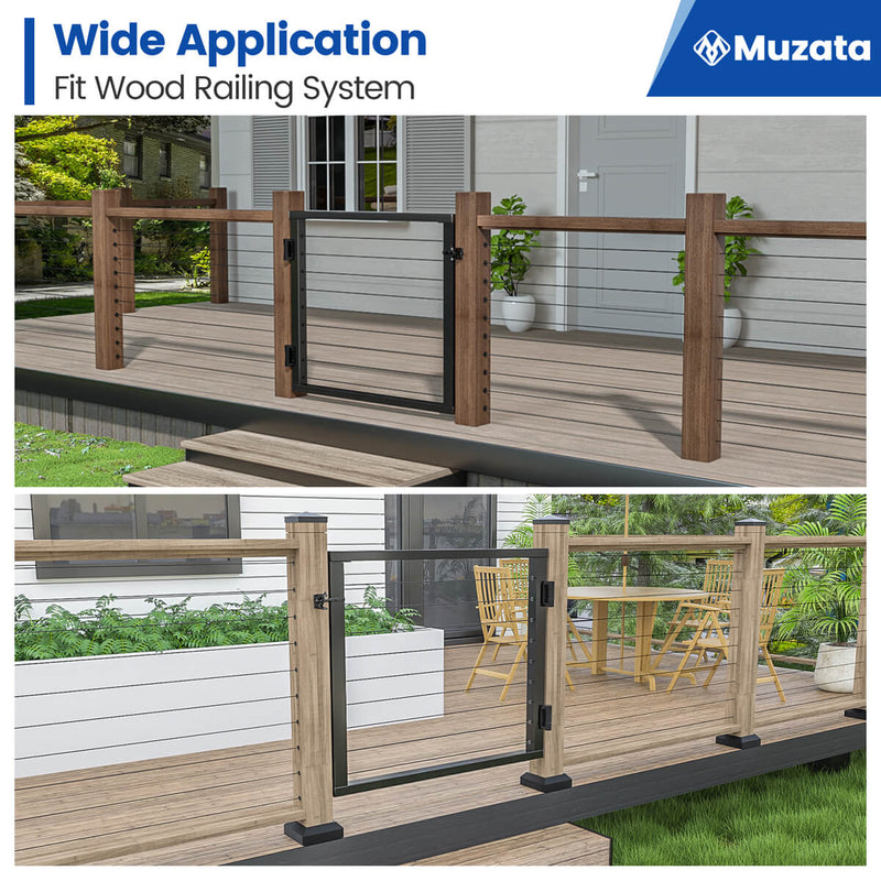 Load image into Gallery viewer, Muzata aluminum deck gate for wood railing systems in outdoor setting.
