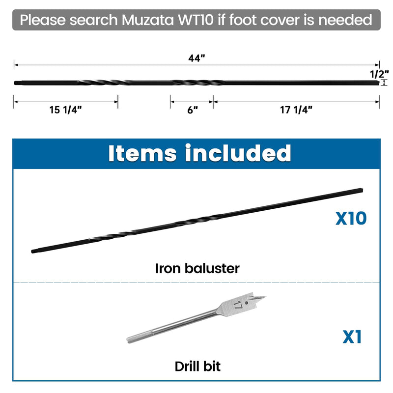 Load image into Gallery viewer, Muzata 44&#39;&#39; Wrought Iron Black Double Twist Hollow Spiral Balusters, WT14
