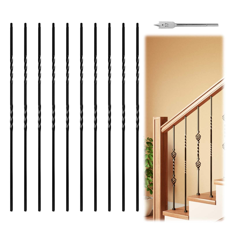 Load image into Gallery viewer, Muzata 44&#39;&#39; Wrought Iron Black Double Twist Hollow Spiral Balusters, WT14
