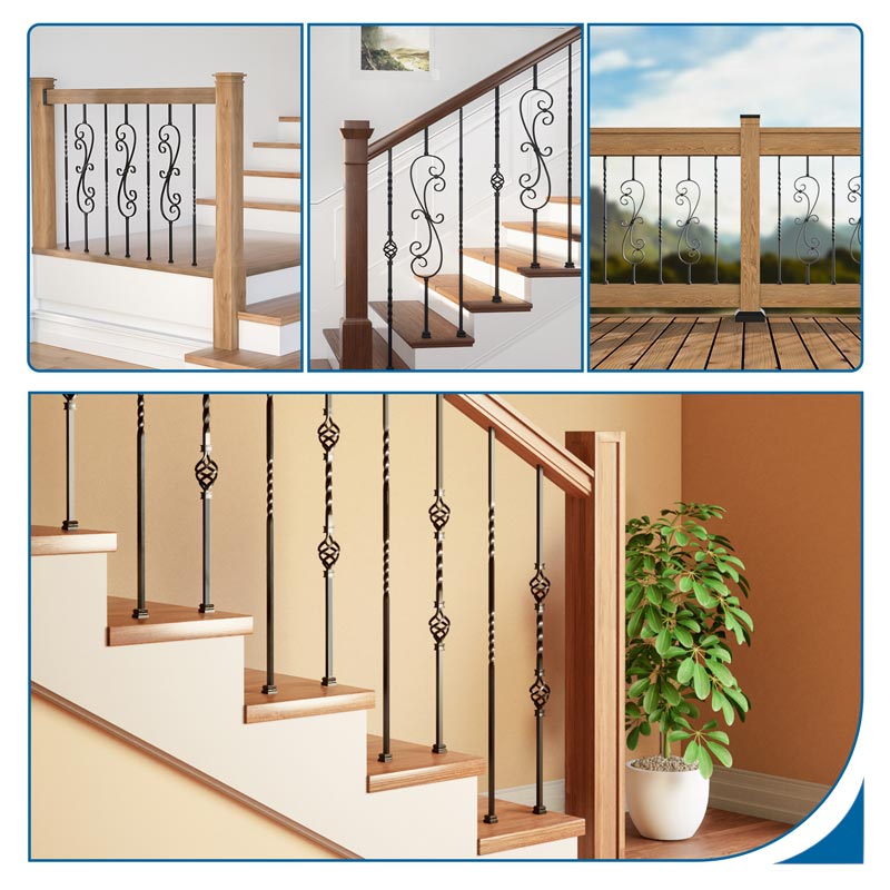 Load image into Gallery viewer, Muzata 44&#39;&#39; Wrought Iron Black Double Twist Hollow Spiral Balusters, WT14
