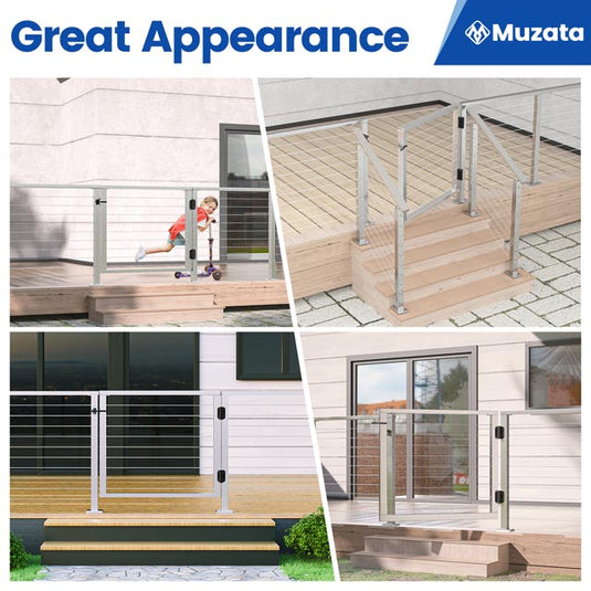 Muzata 36 1/32''L X 32 13/32" H Brushed Aluminium Outdoor Deck Gate , DG01 LPA