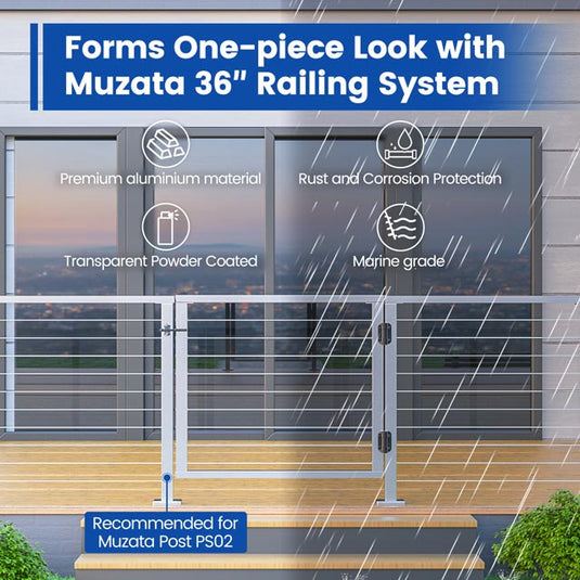 Muzata 36 1/32''L X 32 13/32" H Brushed Aluminium Outdoor Deck Gate , DG01 LPA