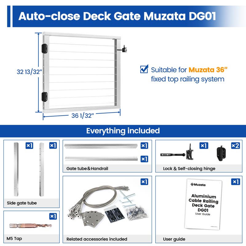 Load image into Gallery viewer, Muzata 36 1/32&#39;&#39;L X 32 13/32&quot; H Brushed Aluminium Outdoor Deck Gate , DG01 LPA
