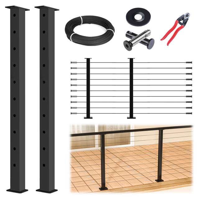 Load image into Gallery viewer, Muzata 36&quot; Black 3ft-6.5ft Cable Railing System DIY Kit (No Handrail)
