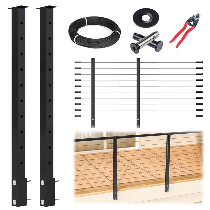 Load image into Gallery viewer, Muzata 36&quot; Black 3ft-6.5ft Cable Railing System DIY Kit (No Handrail)
