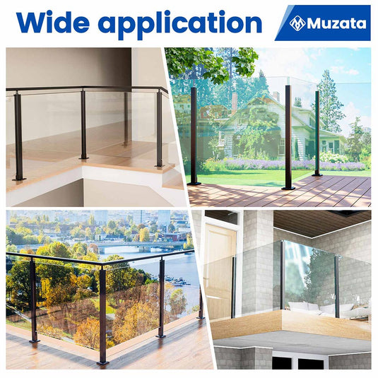 Muzata 36"x2"x2" Black T304 Glass Railing Corner Post with Adjustable Top, GS41 BC4