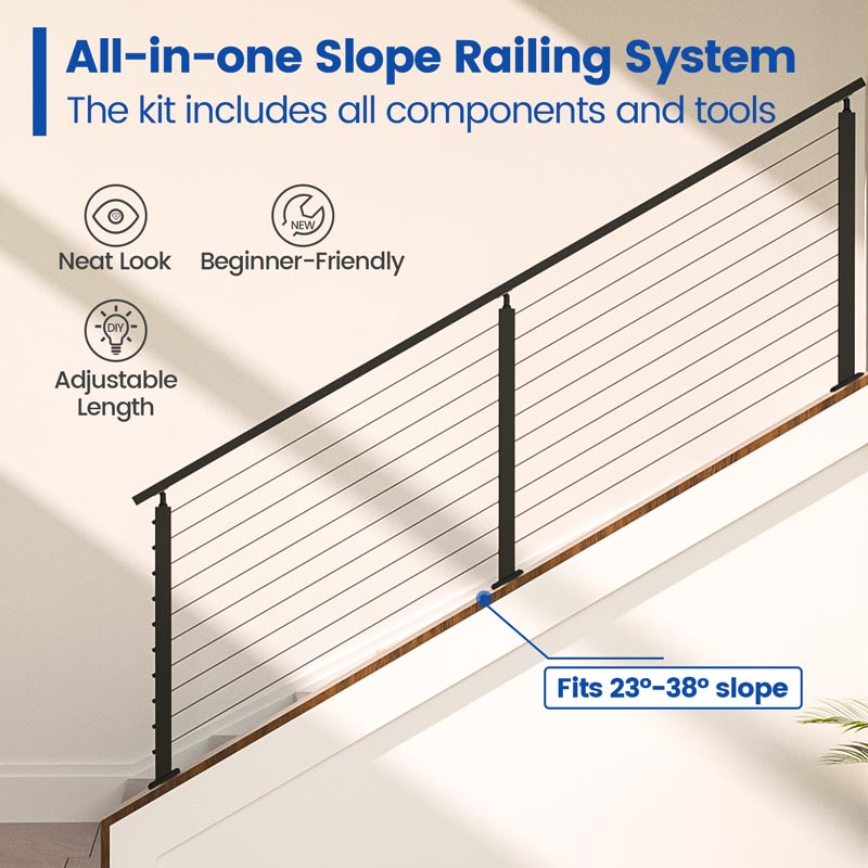 Load image into Gallery viewer, Muzata 36&quot; Slope Stairway Cable Railing System, All-in-One DIY Stair Section

